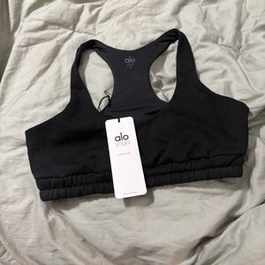 ALO Yoga Black Scoop Neck Sweatshirt Bra